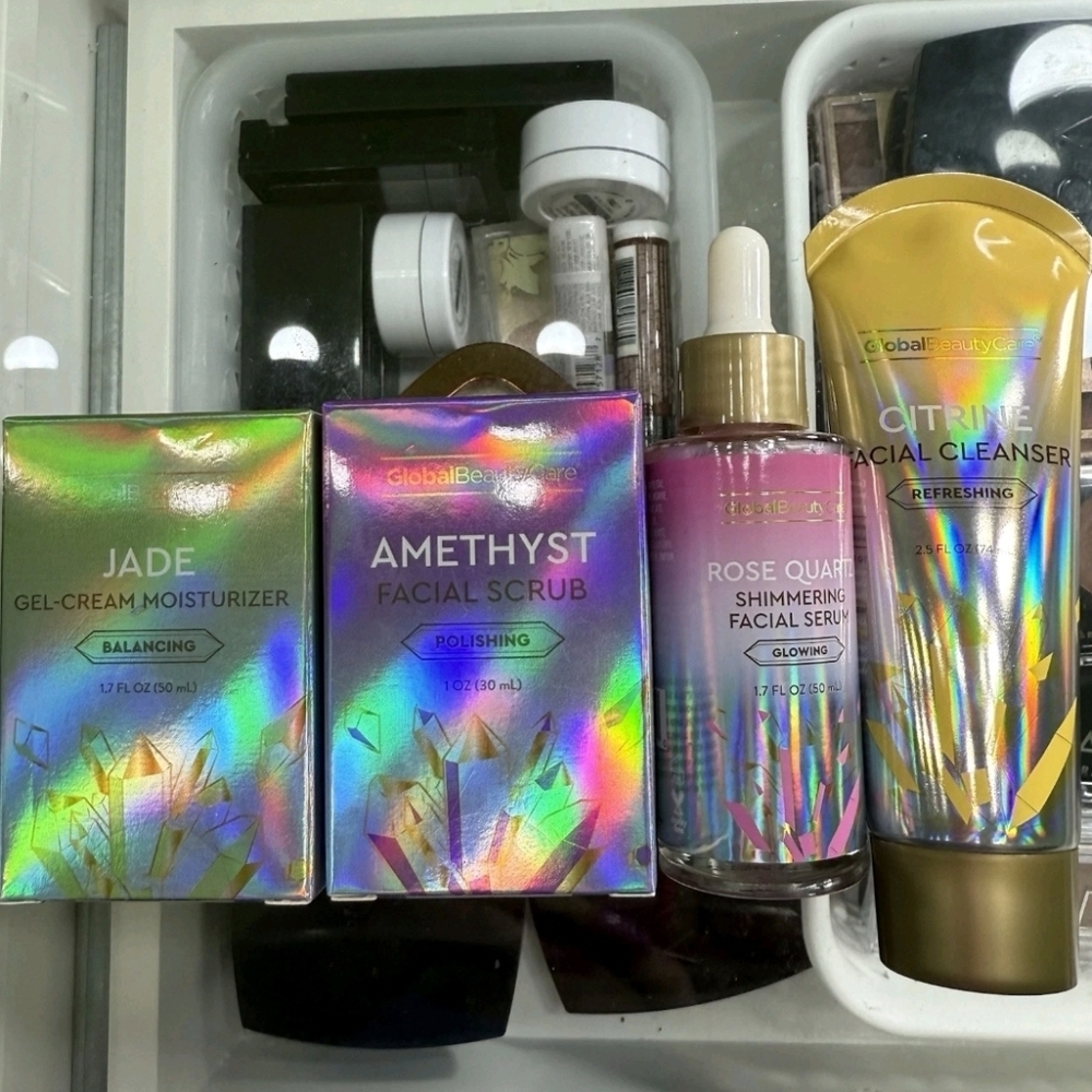 Global Beauty Gemstone Skincare Bundle Serum Moisturizer Scrub Facial Cleanser